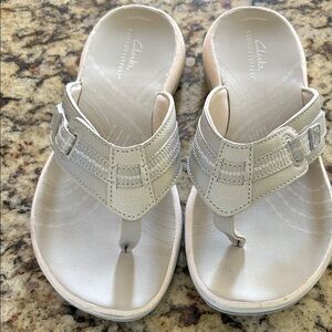 Clarks Women's Silver and White Sandals